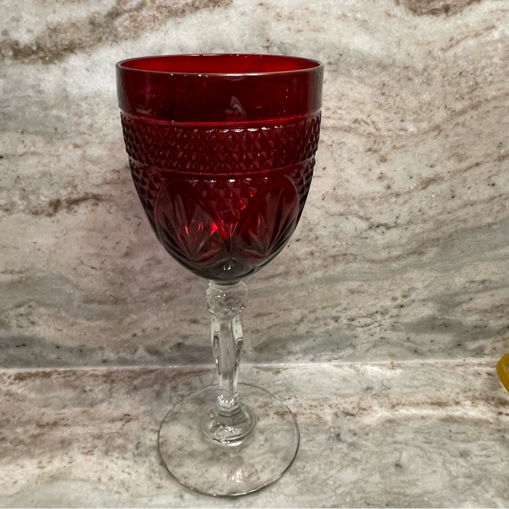 VTG Cristal d'Arques Antique Ruby Red 8" Water Goblet | Diamond Ball Stem - Picture 3 of 9